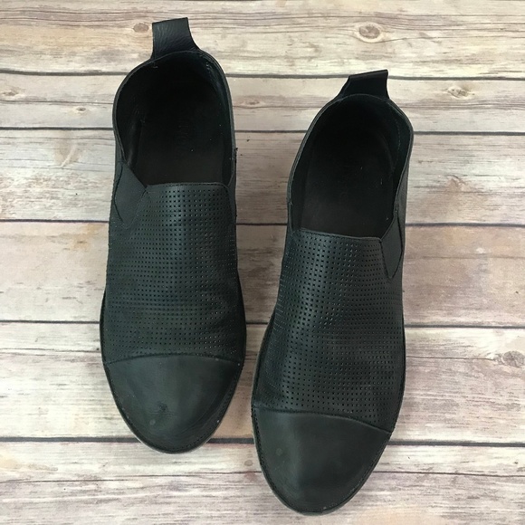 Vince Shoes - Vince Black Leather Perforated Slip On Shoes
